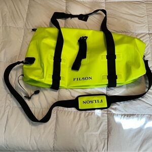 Filson Neon Yellow Waterproof Duffel with Black Straps
